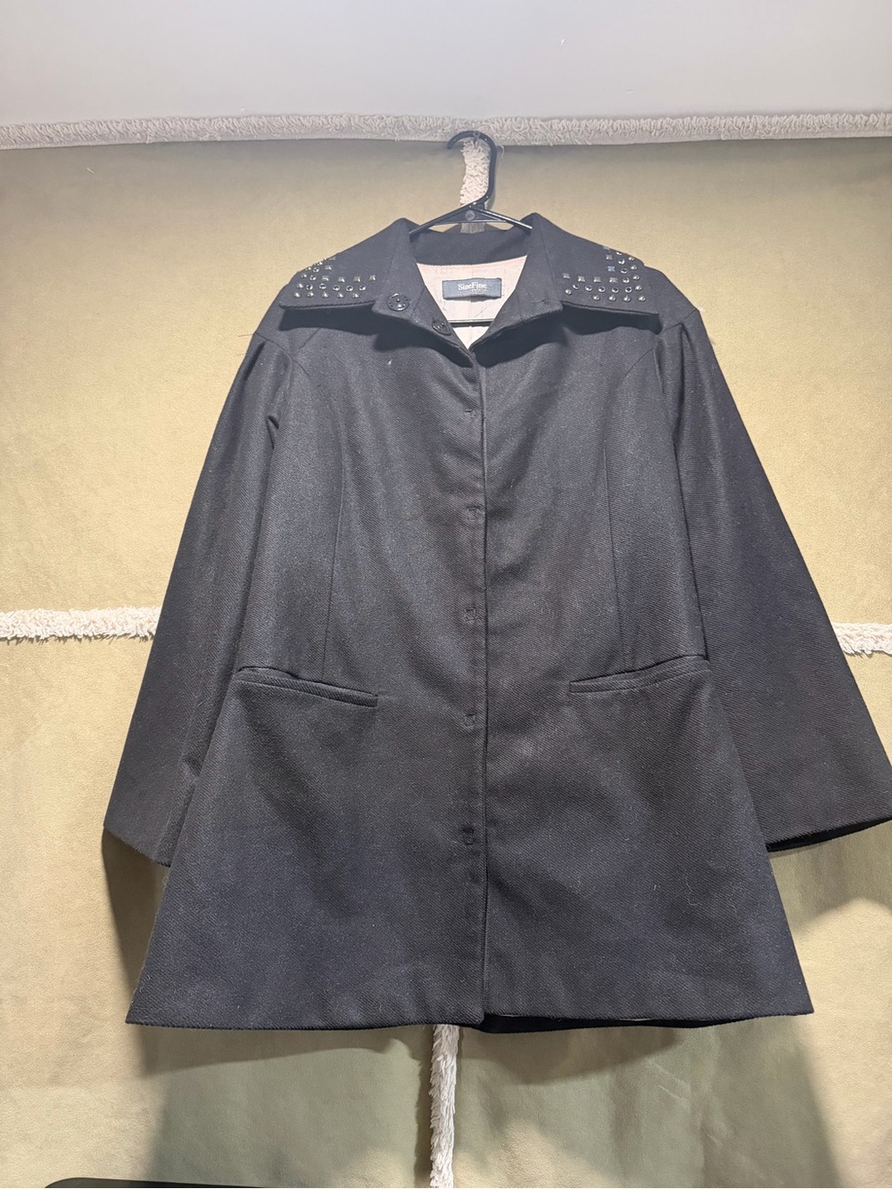 Stud-Accent Black Pea Coat by Stafford - Tailored Women's Outerwear